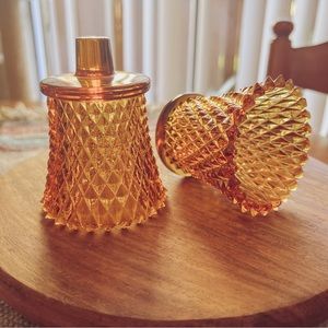 Vintage HomCo Honey Amber Diamond point Glass Candle Votive Cups